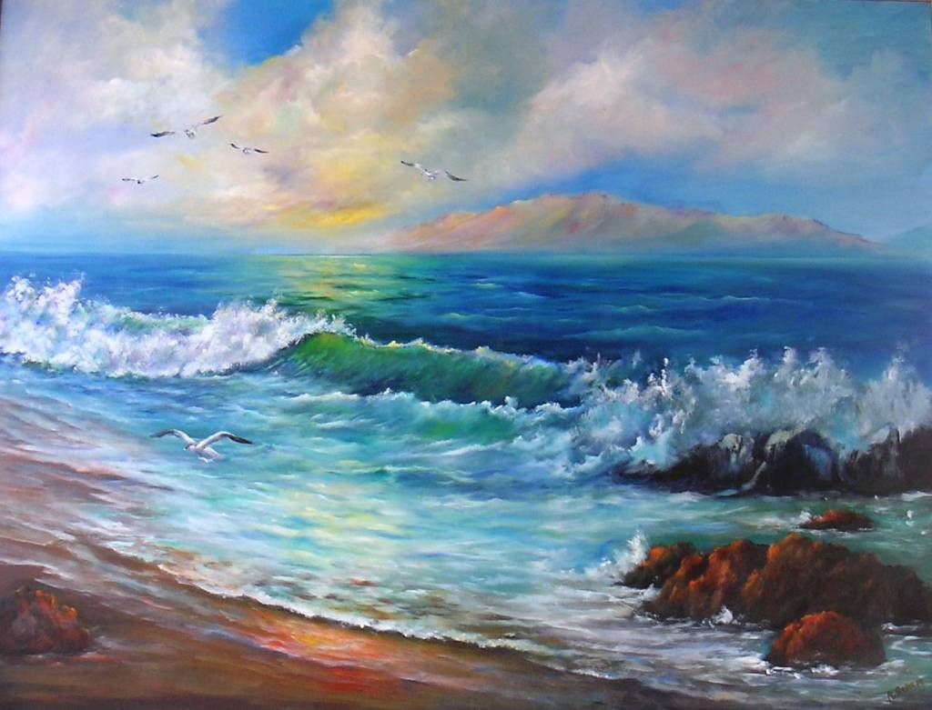 1024x781 Gaviotas En La Playa. Oleo. 116x89 Cms. Magdalena Romero Gil - Gaviotas Painting