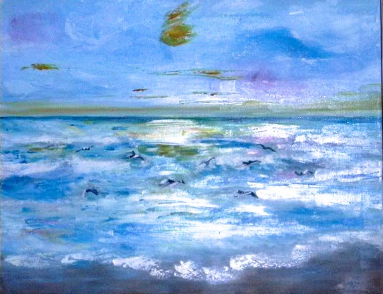 770x591 Saatchi Art Gaviotas Al Amanecer Painting By Maria Del Carmen Alvarez - Gaviotas Painting