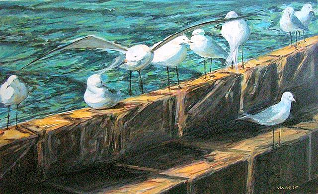 640x392 Sea Gulls Gaviotas Painting By Ramon Del Rey Maeso - Gaviotas Painting