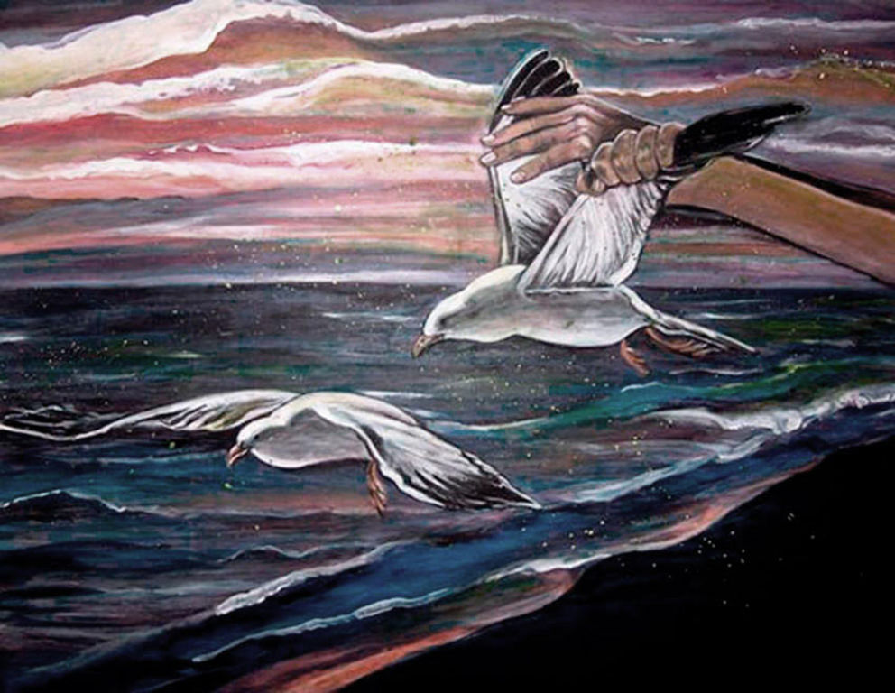 992x768 Volando Con Gaviotas (Flying With Seagulls) Nyka Moral - Gaviotas Painting