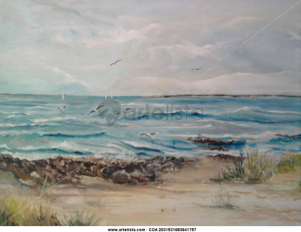 1024x788 Marina De Playa Con Gaviotas Marilla Pinho - Gaviotas Painting