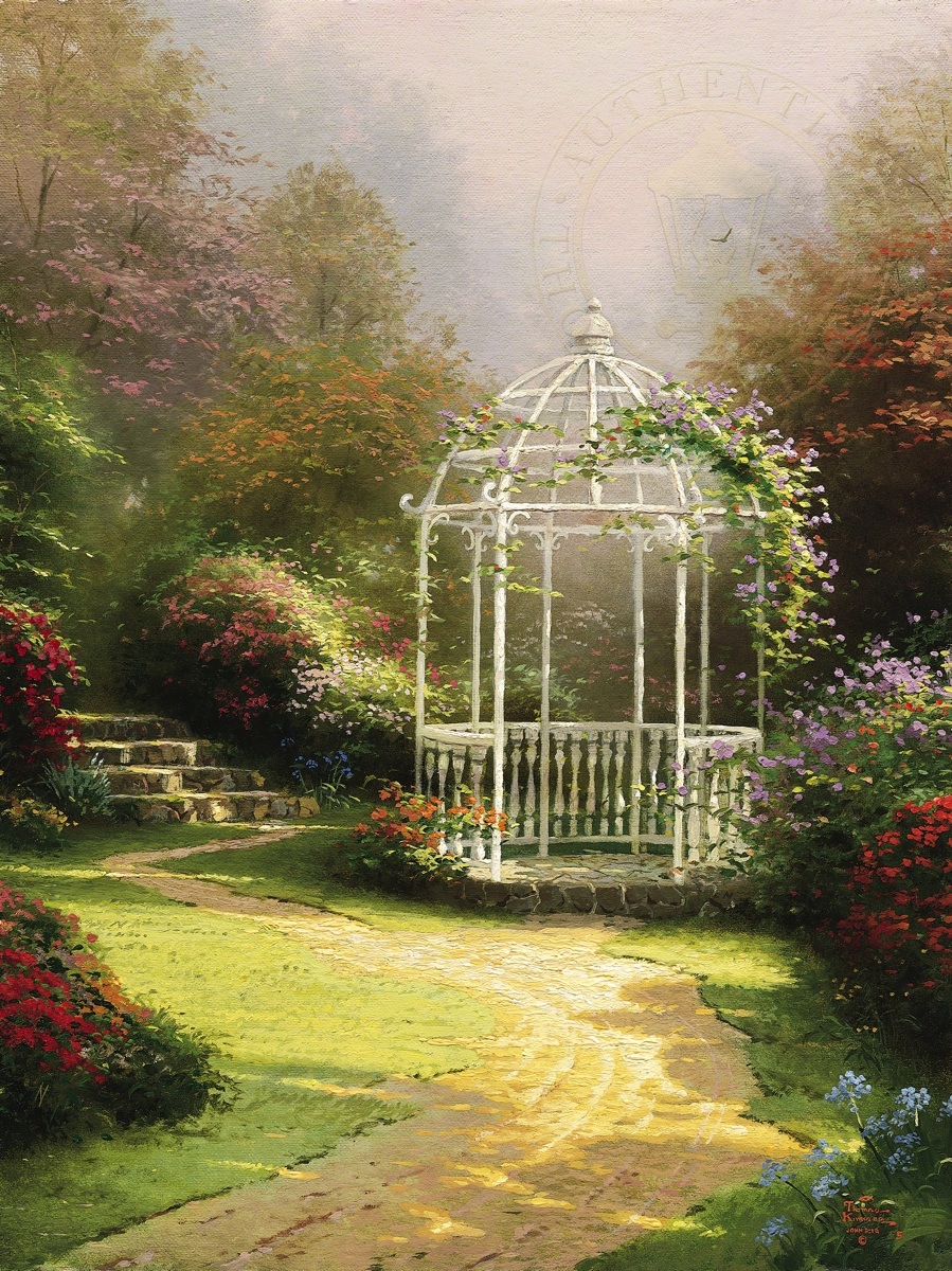 899x1200 Lilac Gazebo Limited Edition Art The Thomas Kinkade Company - Gazebo Painting