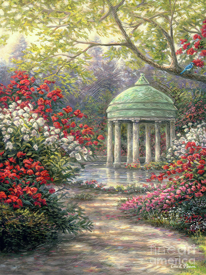 675x900 Rose Garden Gazebo Painting By Chuck Pinson - Gazebo Painting