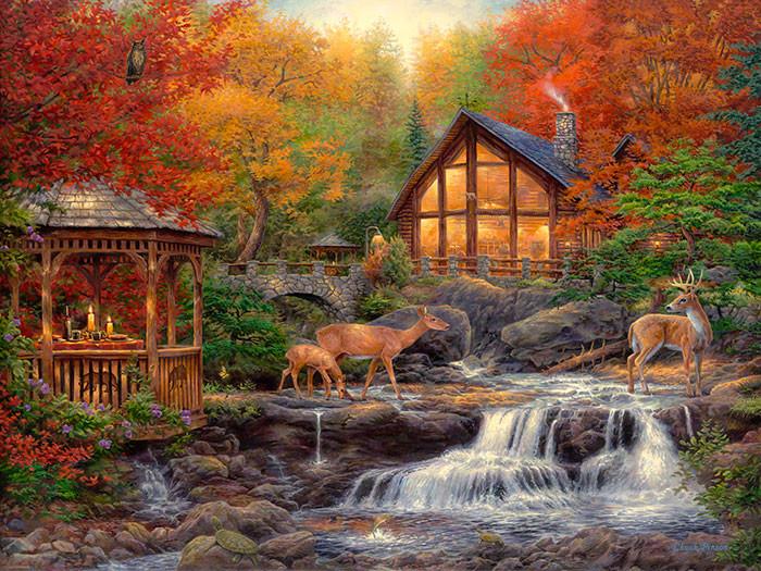 700x525 Cabin Painting, Deer Art, Hunting Artwork, Painting - Gazebo Painting