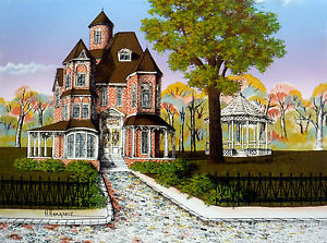300x223 Victorian Home H Hargrove 12x16 Painting Serigraph On Canvas - Gazebo Painting