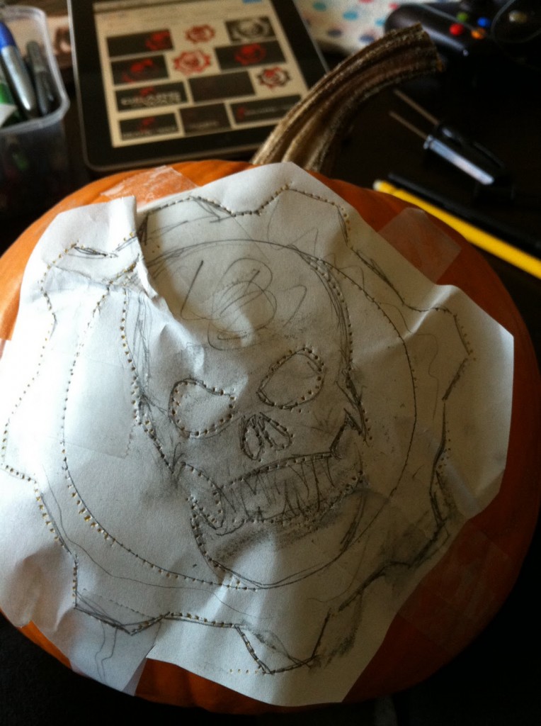 764x1024 Halloween Crafts Gears Of War Locust Pumpkin And Face Painting - Gears Of War Painting