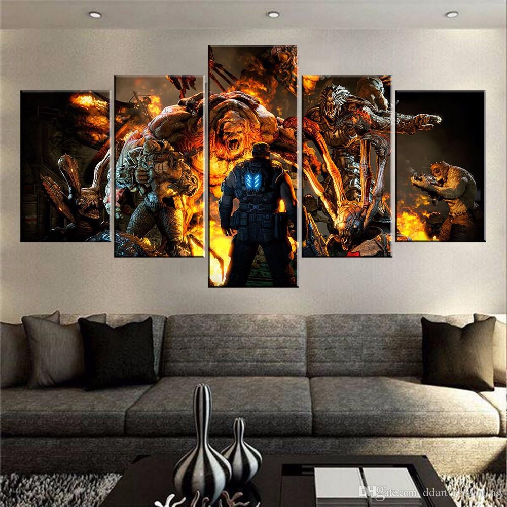 1000x1000 60x32 Canvas Art Print, 5 Panels Game Living Room Wall Art, Gears - Gears Of War Painting