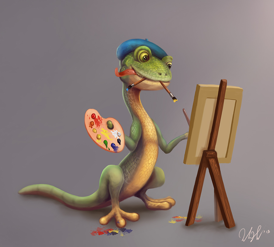900x814 Gecko Painter By Cicakkia - Gecko Painting