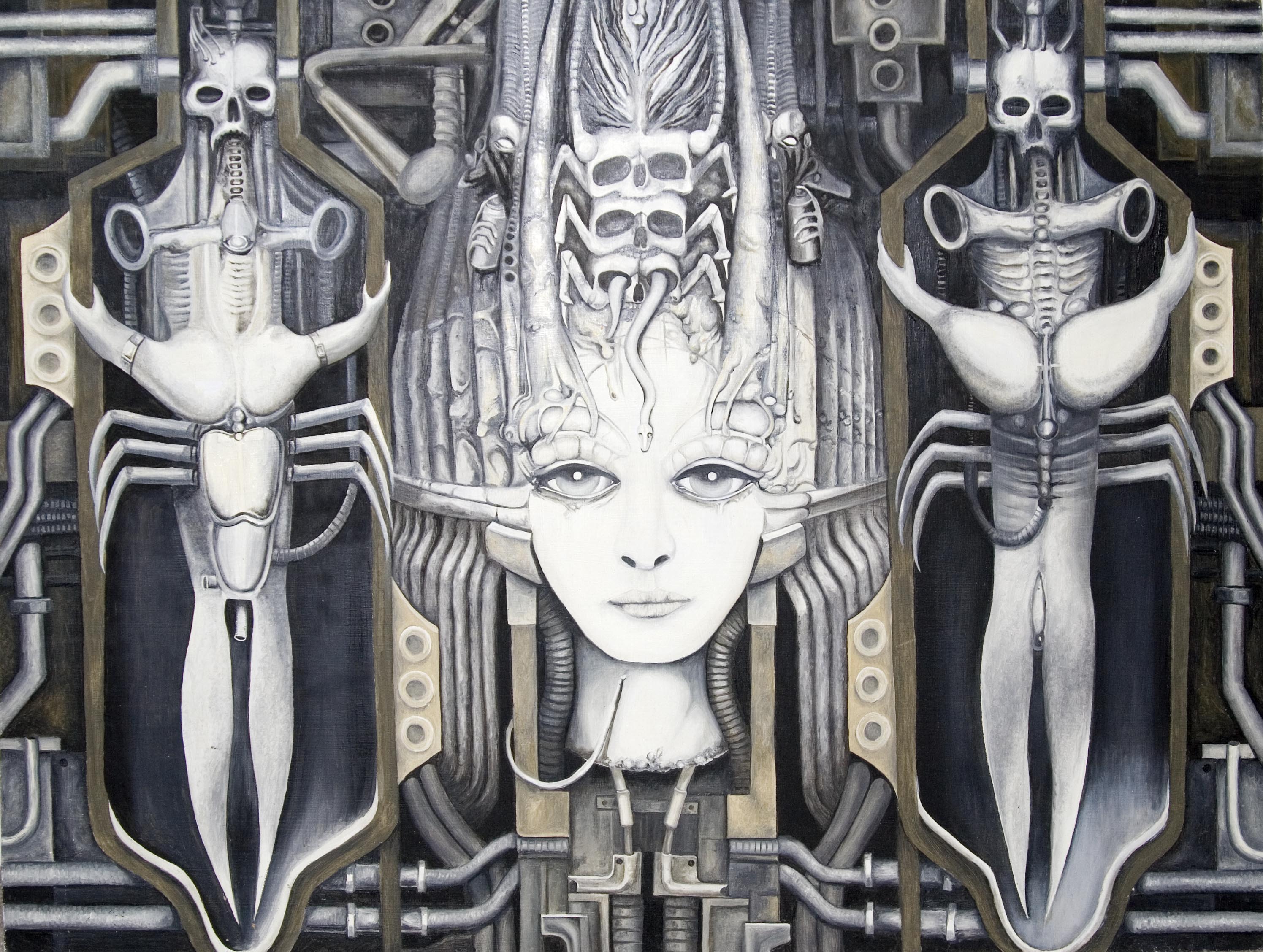 2992x2256 H.r. Geiger Inspired Painting, Oil On Board. Not For Sale. Gambyte - Geiger Painting