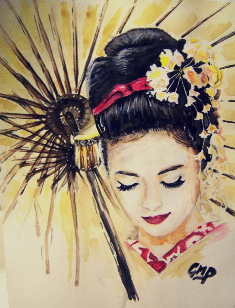 766x1004 Geisha Girl Watercolor - Geisha Girl Painting