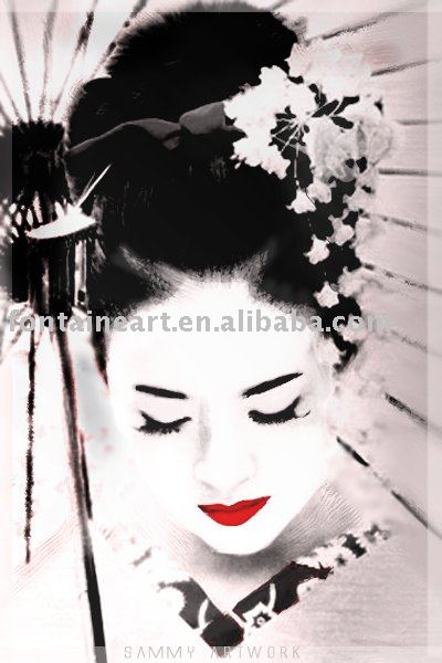400x600 Handmade Japanese Geisha Girl Canvas Oil Painting,60x100cm - Geisha Girl Painting