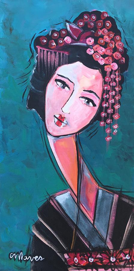 447x900 Love For Geisha Girl Painting By Laurie Maves Art - Geisha Girl Painting