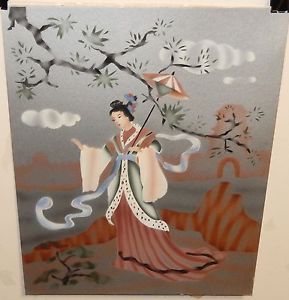 289x300 Geisha Girl With An Umbrella Original Watercolor Asian Painting Ebay - Geisha Girl Painting