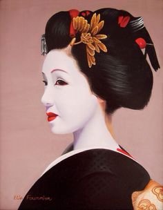 236x304 Fine Oil Paintings Of Geishas Red Umbrella Painting - Geisha Girl Painting