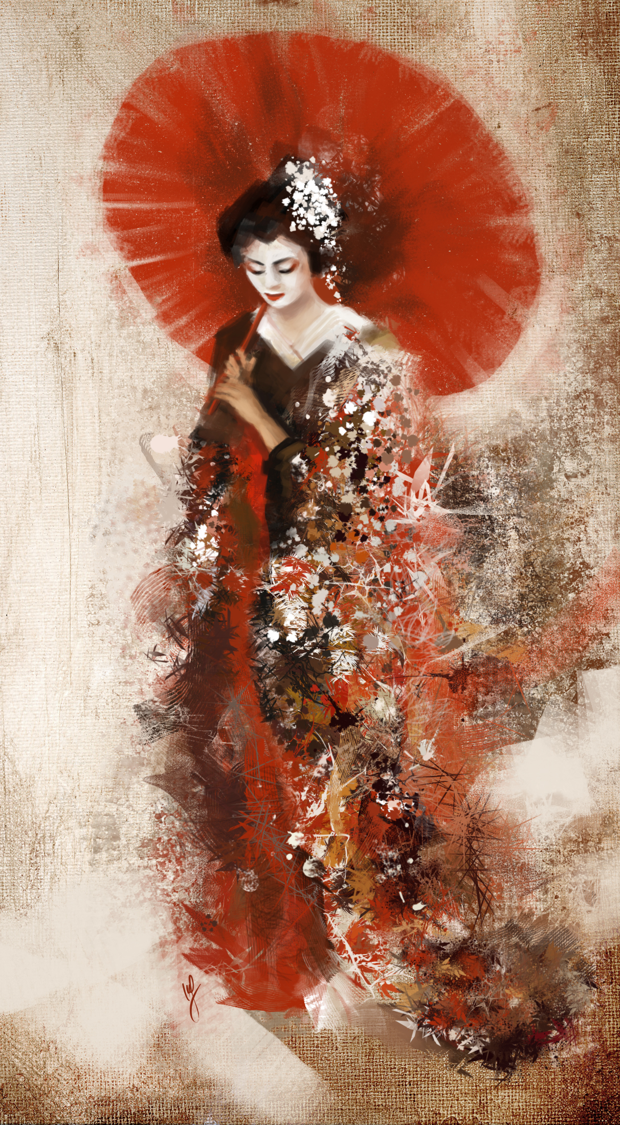 1212x2200 Geisha Digital Art Of Walent - Geisha Painting