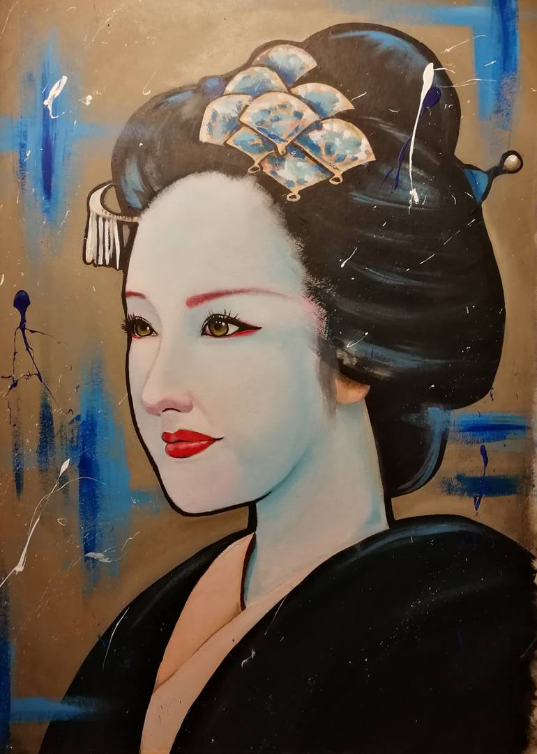 770x1082 Saatchi Art Blue Geisha Painting By Luis Alfonso Lopez - Geisha Painting