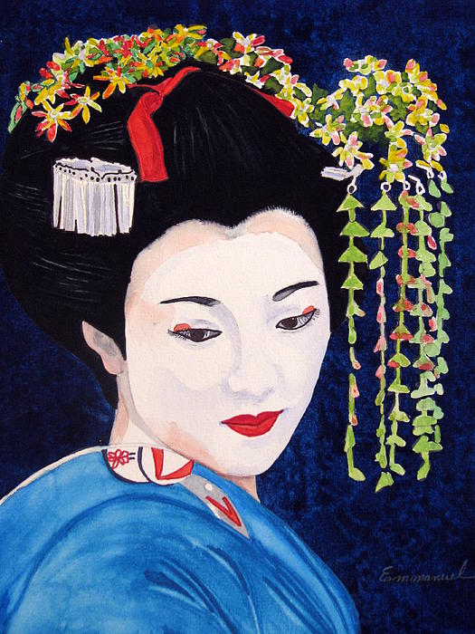 525x700 Geisha Greeting Card For Sale By Emmanuel Turner - Geisha Painting