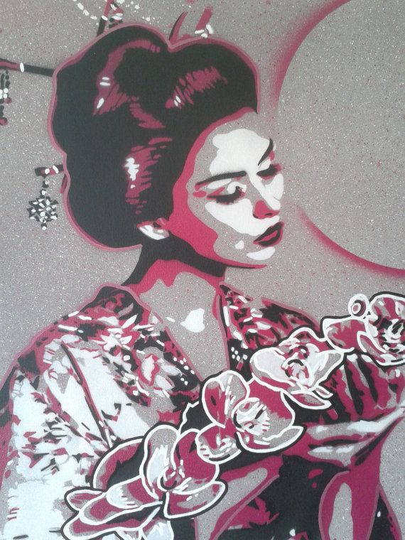 570x760 Geisha Paintings Canvas Stencil Art Lilies Spray Paint Art - Geisha Painting Canvas