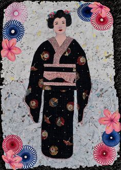 236x333 Geisha Small Acrylic Painting On Canvas Original Movie Art By L M - Geisha Painting Canvas