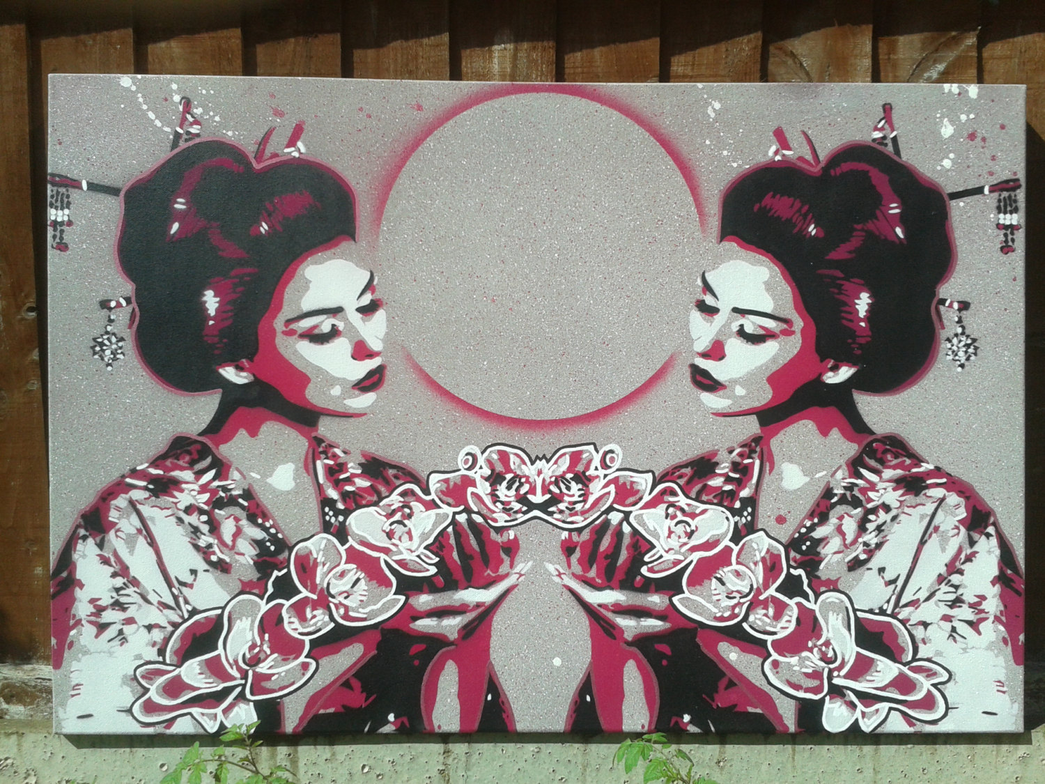 1500x1125 Geisha With Lilies,painting,box Canvas,stencil Art,spray Paints - Geisha Painting Canvas
