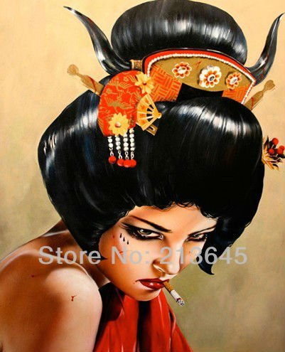 401x495 Handmade Canvas Painting Reproduction,rise Of The Geisha,smoking - Geisha Painting Canvas