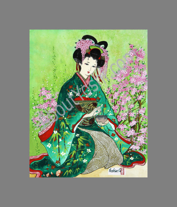 570x665 Japanese Art Geisha Tea Ceremony 11x14 - Geisha Painting Canvas