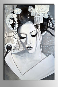 200x300 Large Canvas Wall Art Picture White Grey Japanese Geisha Painting - Geisha Painting Canvas