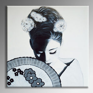 297x300 Canvas Wall Art Japanese Painting White Grey Geisha Oriental Girl - Geisha Painting Canvas