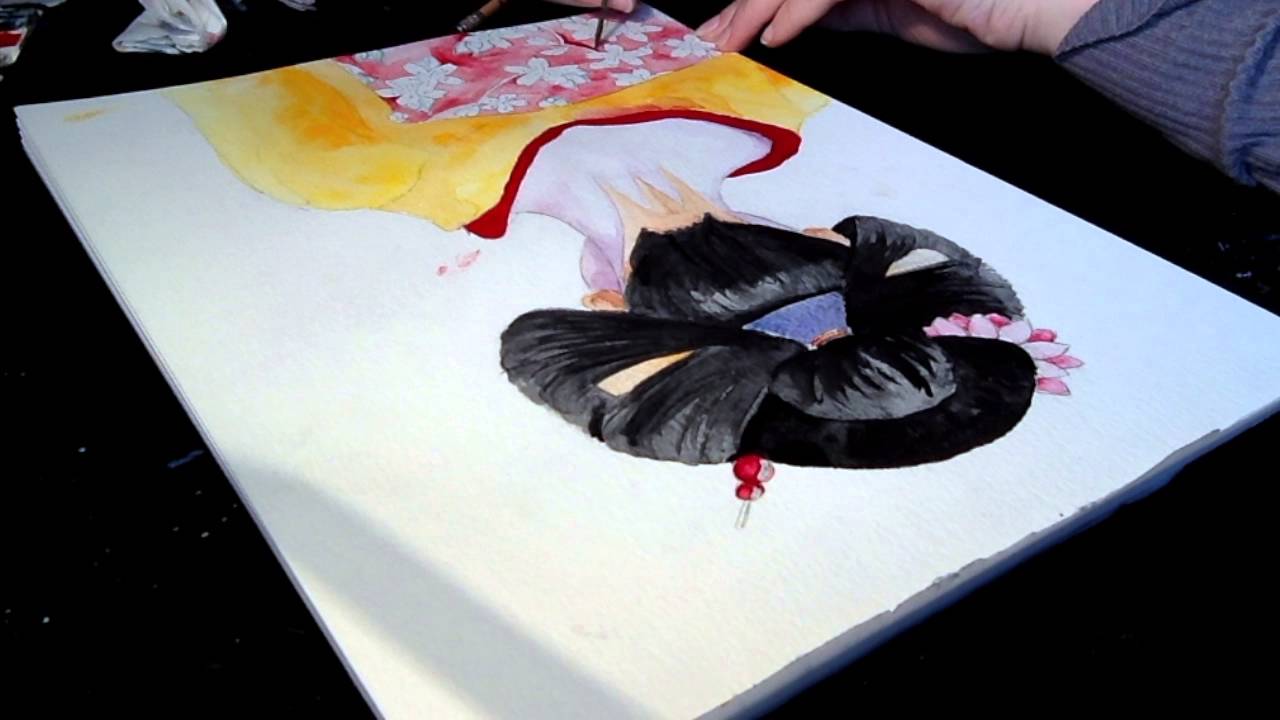 1280x720 Geisha Watercolor (Speed Painting) - Geisha Watercolor Painting