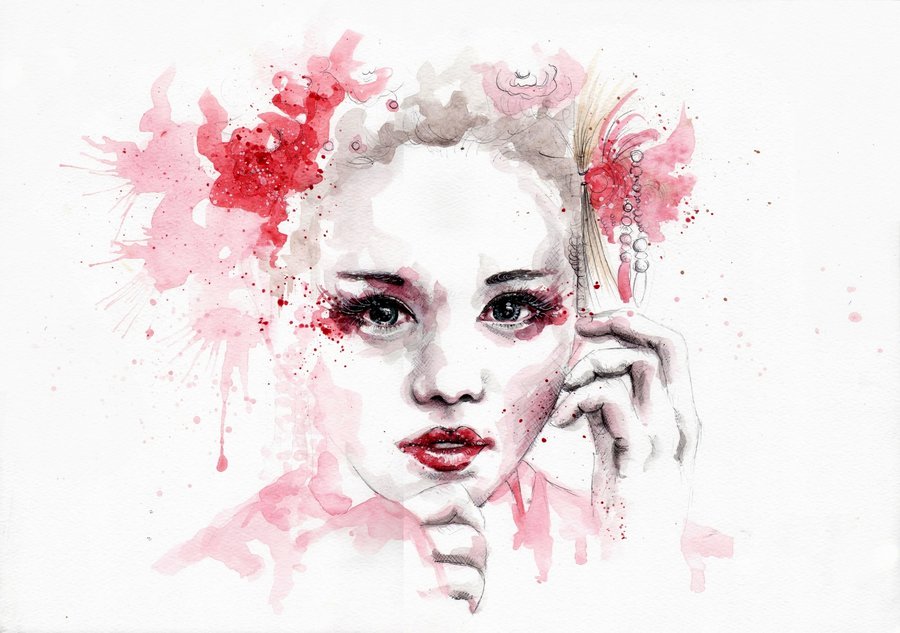 900x633 Geisha By Blue Birch Insight - Geisha Watercolor Painting