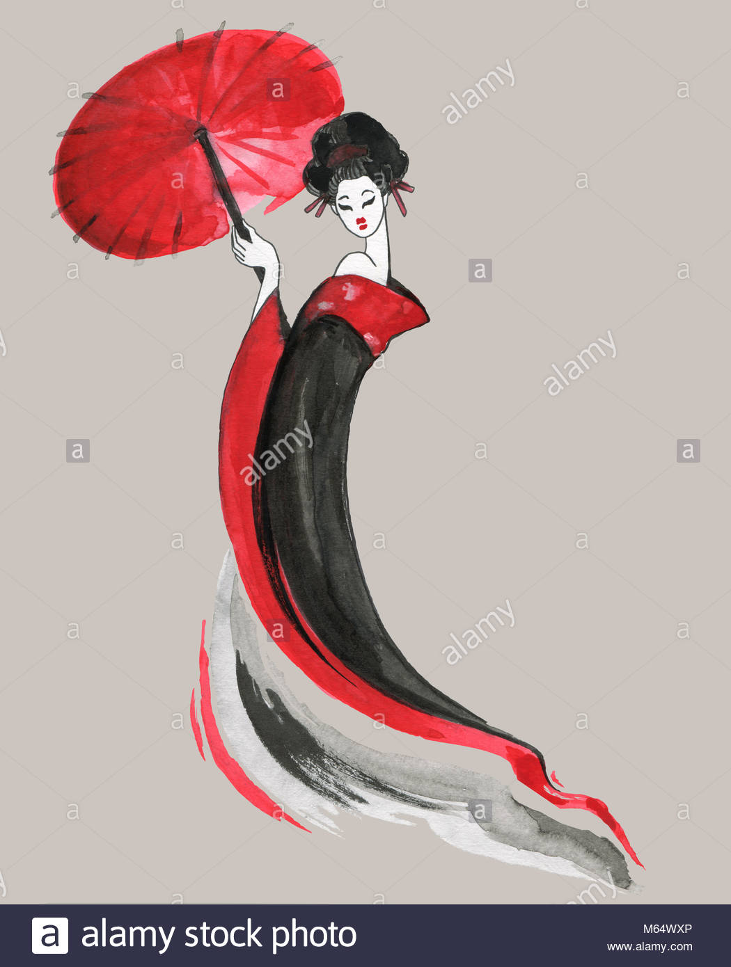 1050x1390 Geisha. Chinese Style. Watercolor Hand Painting Illustration Stock - Geisha Watercolor Painting