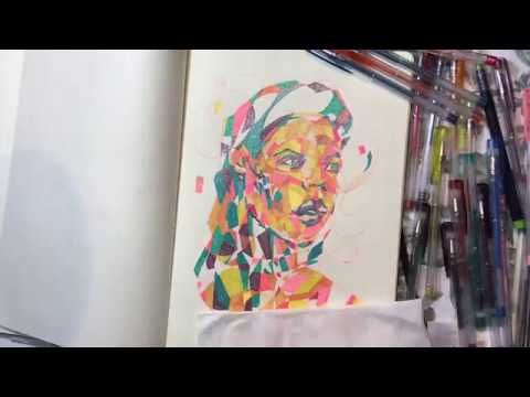 480x360 Painting With Gel Pen Portrait Experiment With Glitter - Gel Pen Painting