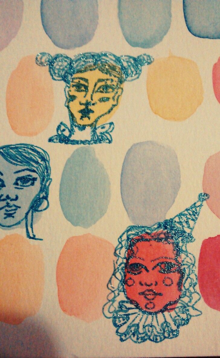 728x1183 The Blue Gals. Sparkly Gel Pen Sketches On Watercolor Painting - Gel Pen Painting