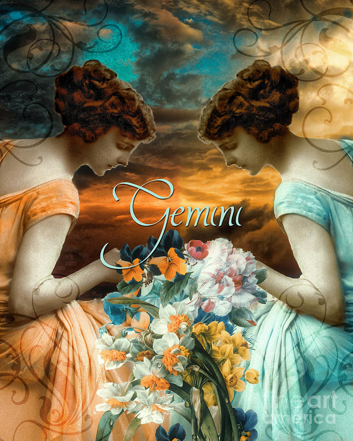 720x900 Art Nouveau Zodiac Gemini Painting By Mindy Sommers - Gemini Painting
