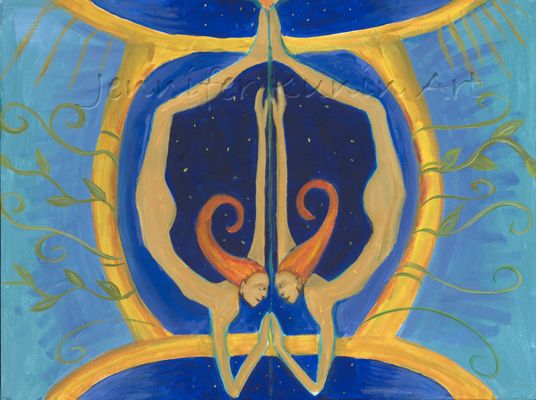 536x400 Gemini Painting By Jennifer Kunin Gemini The Twins Think - Gemini Painting