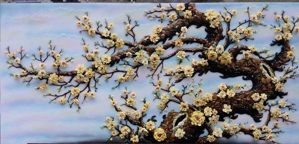 960x464 Gemstone Painting Apricot Flowers 1 - Gemstone Art Painting
