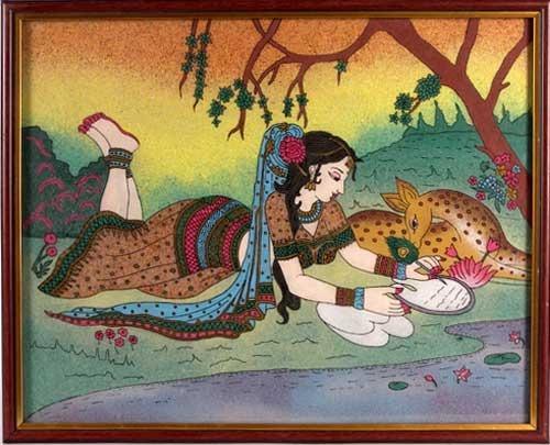 500x405 Fine Art Gemstone Painting, Gems Stone Painting Jaipur Pawan - Gemstone Art Painting