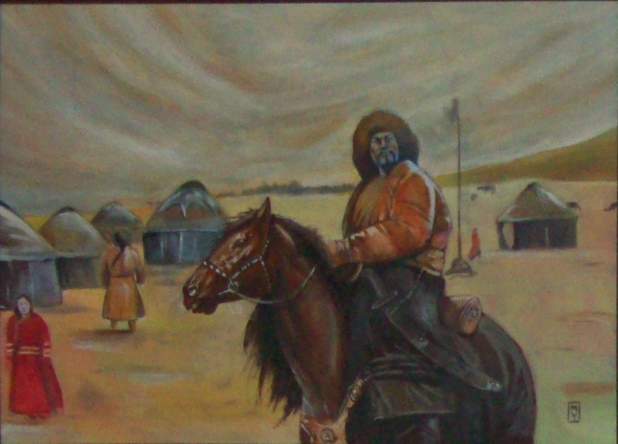 900x646 Genghis Khan And His Horse By Bashibozuk - Genghis Khan Painting