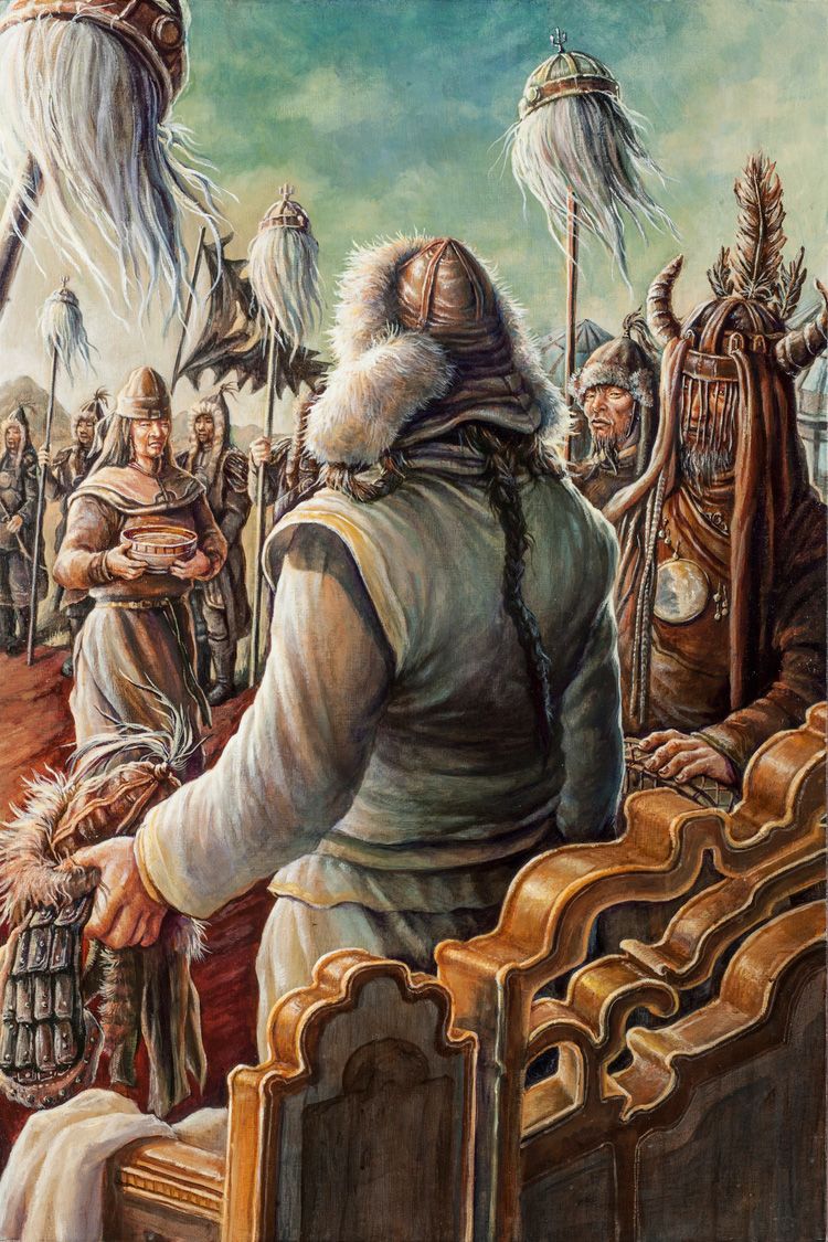 750x1125 Genghis Khan With The Mongol Shamans Mongol War Art - Genghis Khan Painting