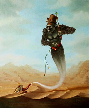 366x442 Gorilla, Genie, Hare, Elephant - Genie Painting