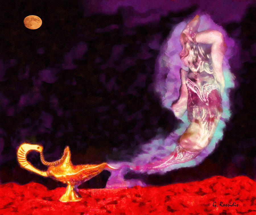 900x756 Aladdin Lamp Painting By George Rossidis - Genie Painting