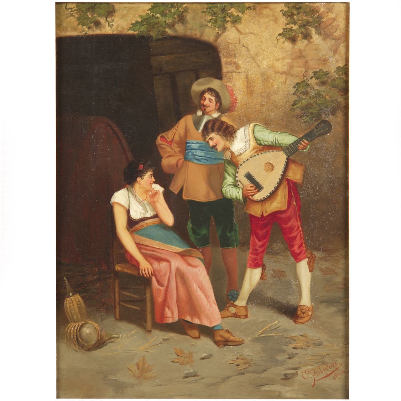 1280x1280 Gian Carlo Polidori Antique Oil Painting Of Musicians, Signed - Genre Scene Painting