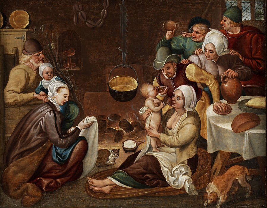 900x700 Domestic Genre Scene Painting By Workshop Of Marten Van Cleve - Genre Scene Painting