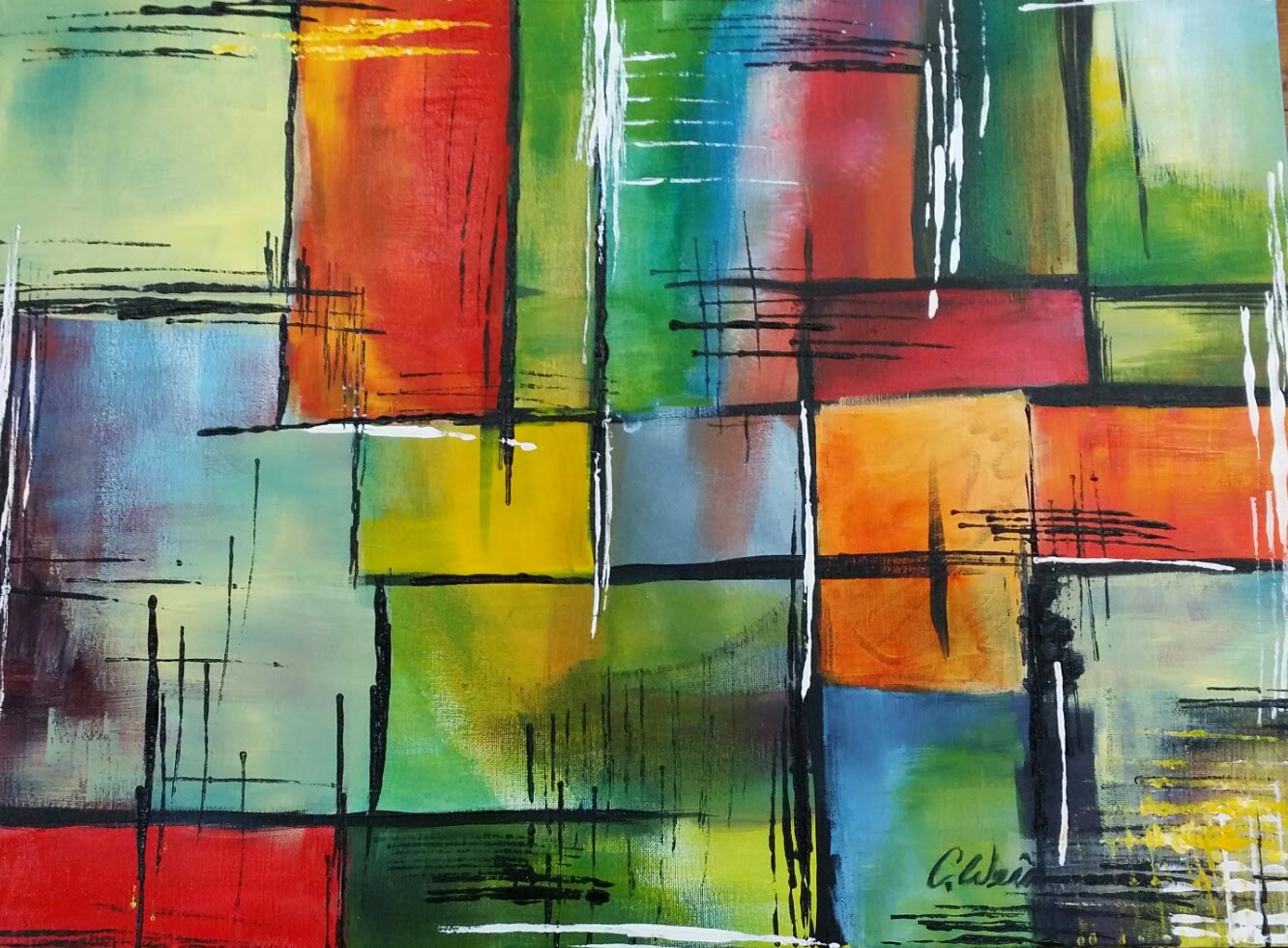 1332x980 Watercolor Paintings And Mobiles By Carolyn Weir Stuck On You - Geometric Abstract Painting