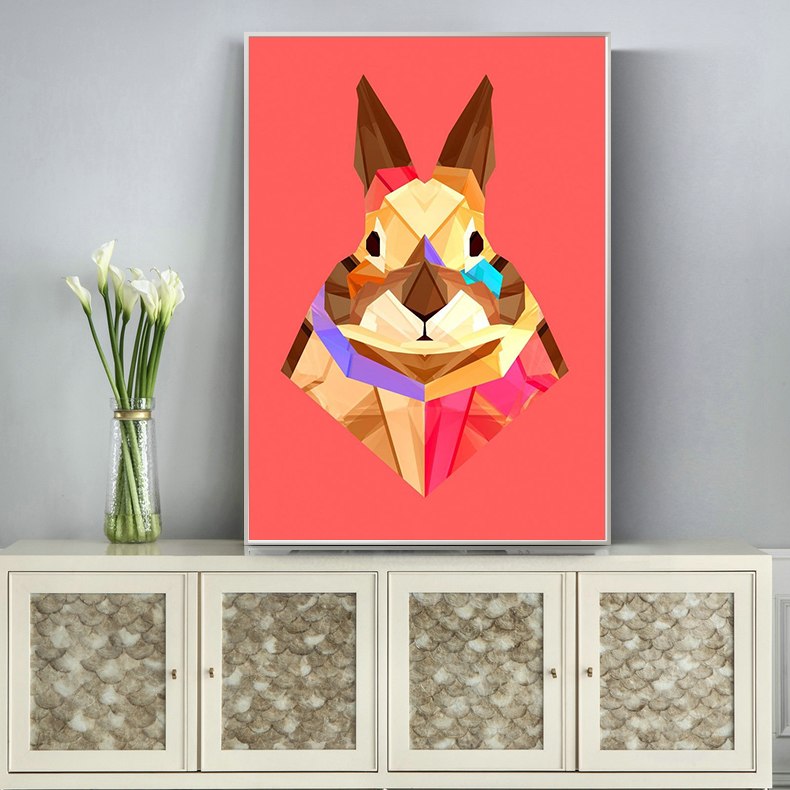 790x790 Geometric Rabbit Head Nordic Canvas Painting Abstract Animal Wall - Geometric Animal Painting