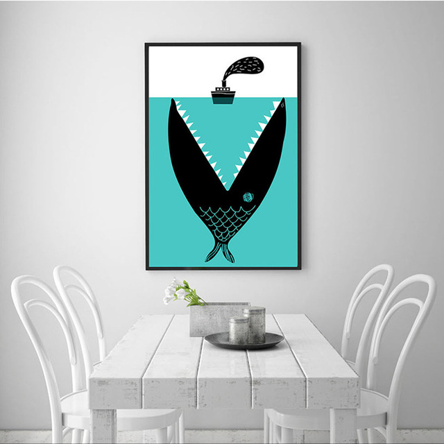 640x640 Haochu Modern Nordic Geometric Animal Shark Canvas Painting - Geometric Animal Painting