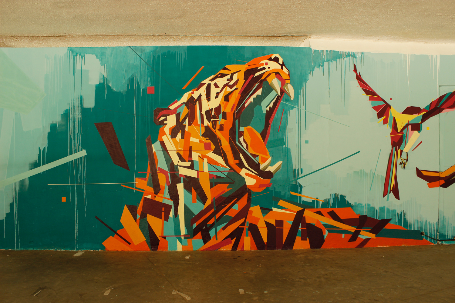 1500x1000 Rainbow Animals Roar Across Geometric Street Art Murals - Geometric Animal Painting