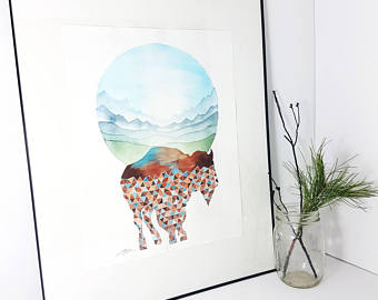 340x270 Bighorn Sheep Art Geometric Animal Painting Geometric Animal - Geometric Animal Painting