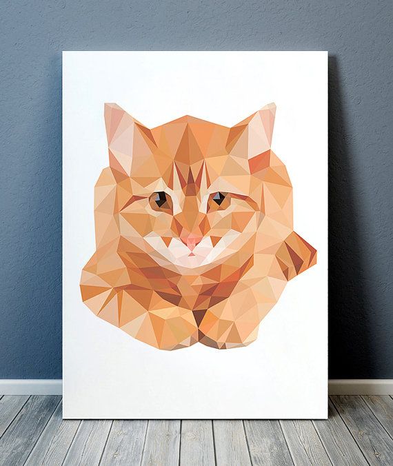 570x676 Cat Poster Pet Print Animal Print Geometric Decor Toa186 - Geometric Animal Painting