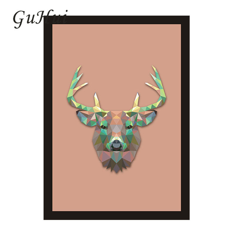 800x800 Colorful Geometric Animal Deer Head Canvas Painting Kids Room - Geometric Animal Painting